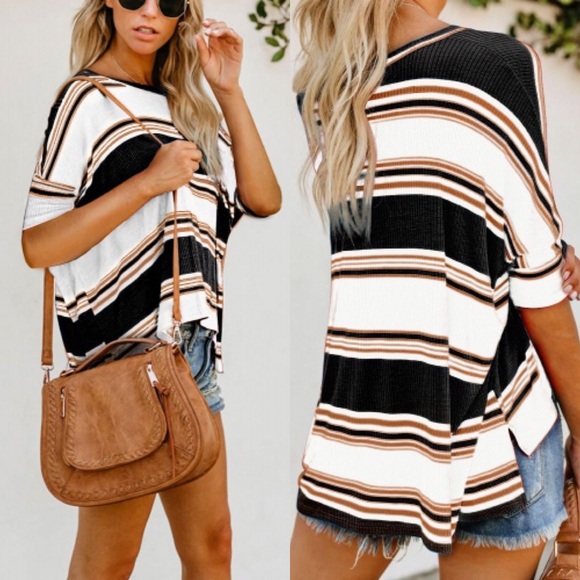 Tops - Striped Loose T-Shirt
